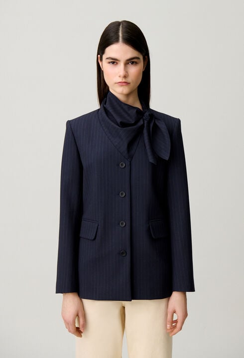 Wool jacket with removable scarf