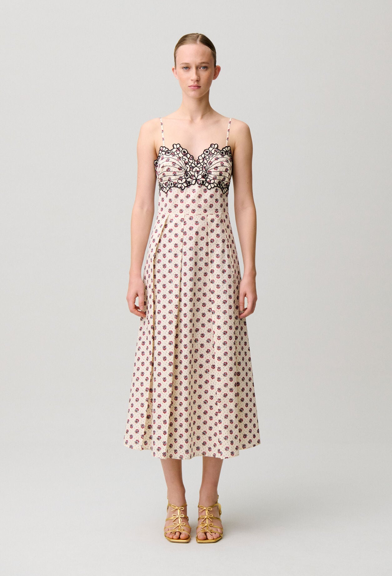 Embroidered printed cotton dress