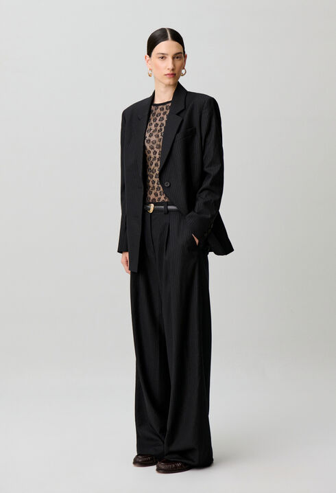 Straight striped wool trousers