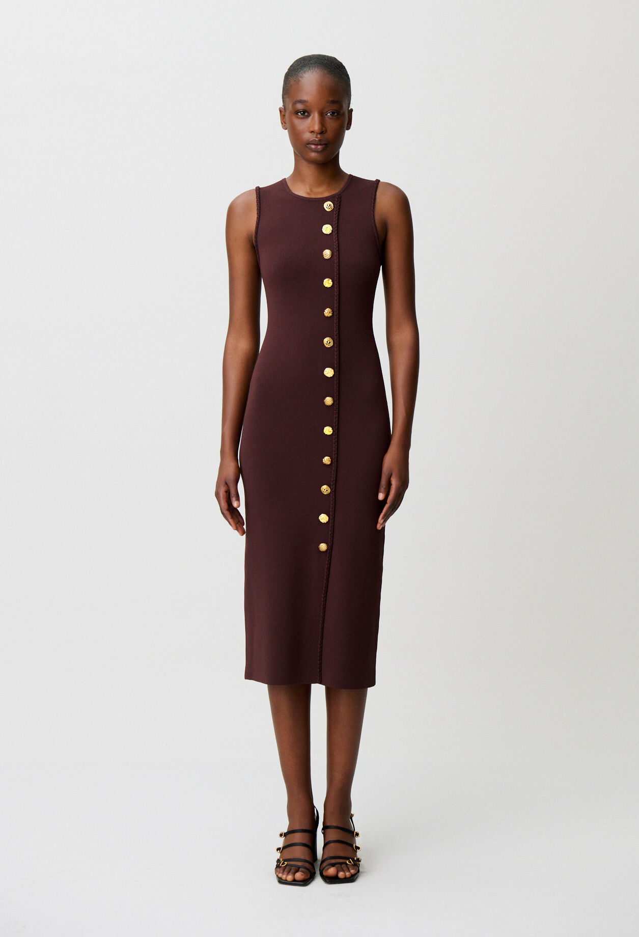 Knit midi dress with gold buttons