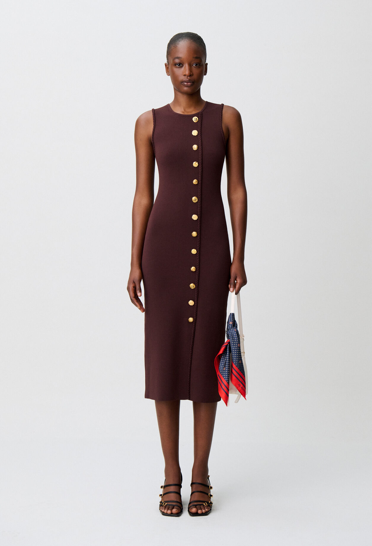 Knit midi dress with gold buttons