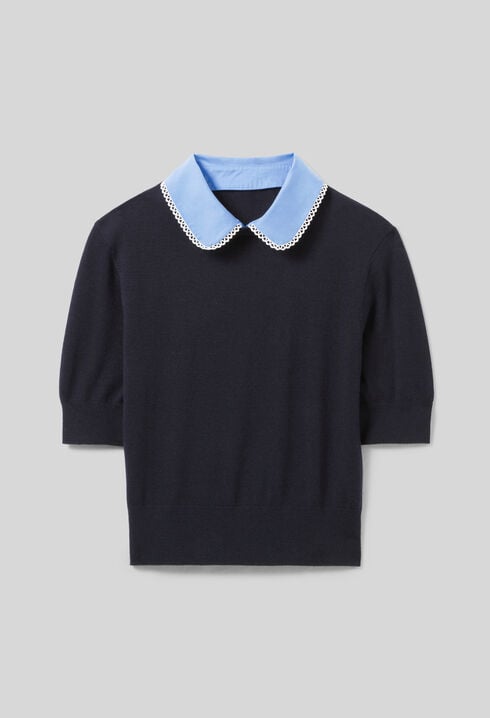 Fine Knit Top with Collar