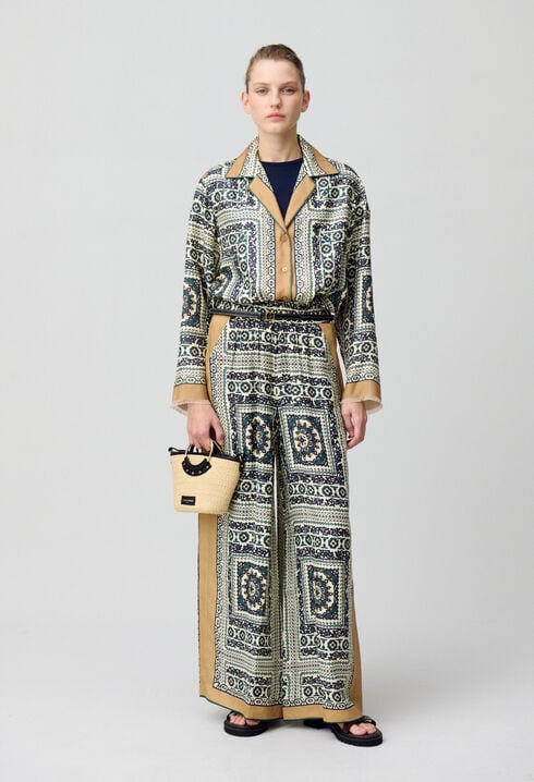 Flowing wide-leg print trousers