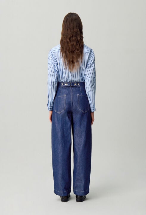 Raw denim straight-cut jeans