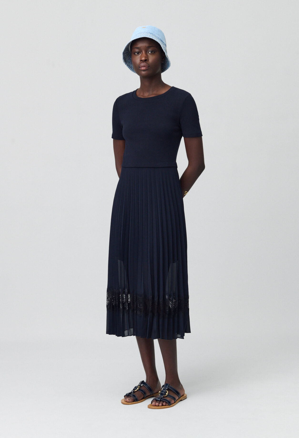 Black and navy bi-material dress 