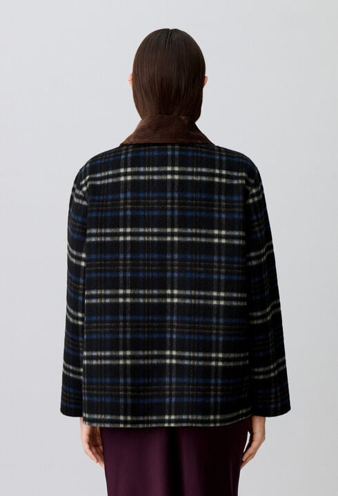 Checked wool blend coat