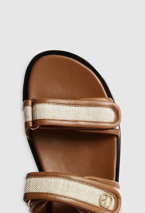 Beige leather and canvas sandals