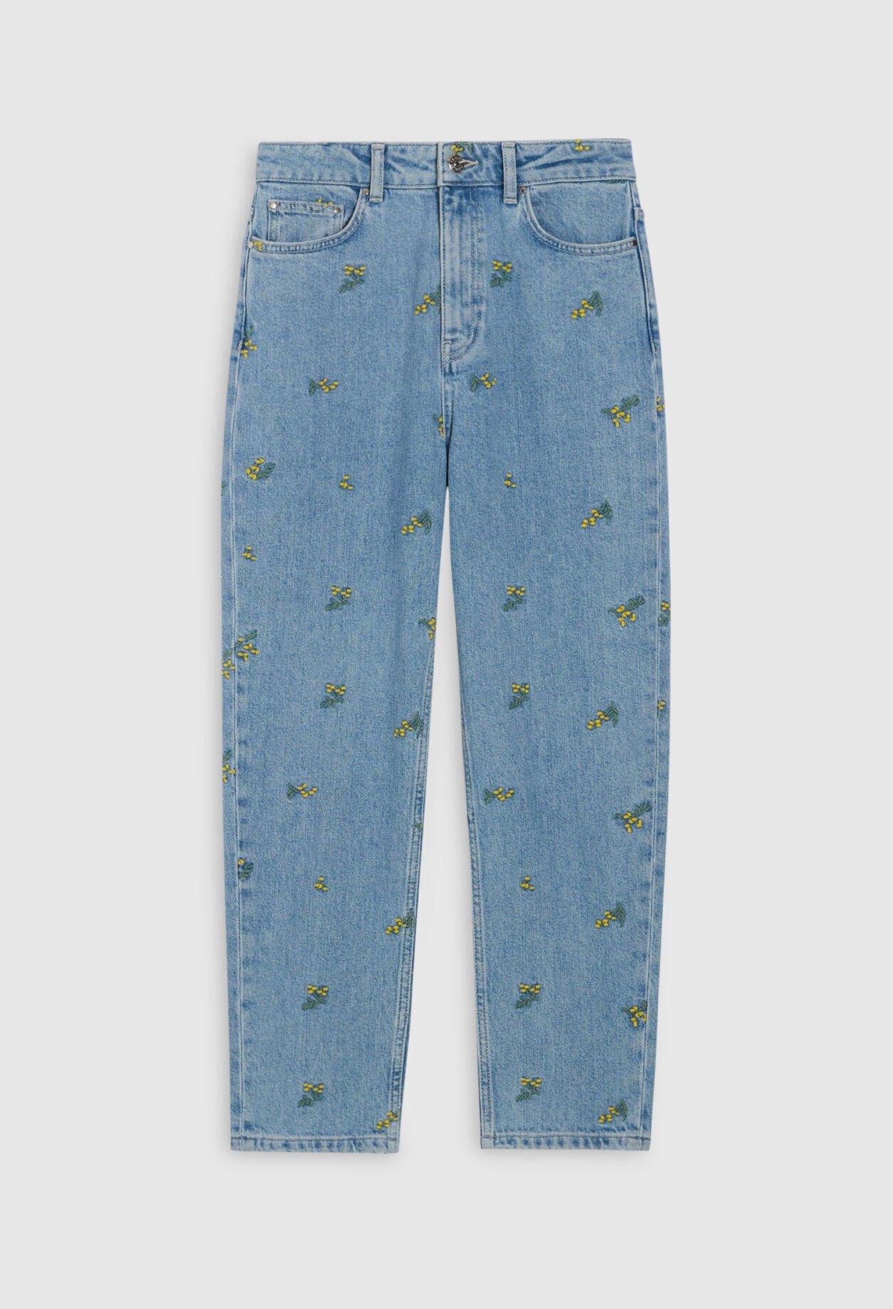 Straight jeans with mimosa pattern