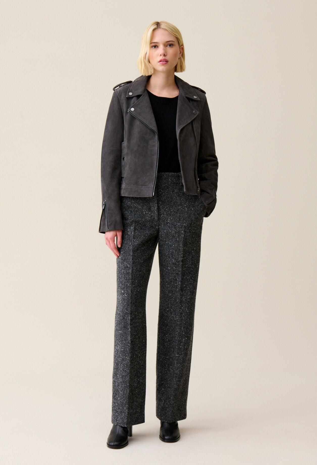 Suede leather biker jacket