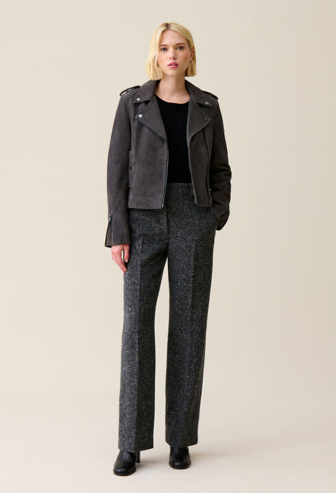 Suede leather biker jacket