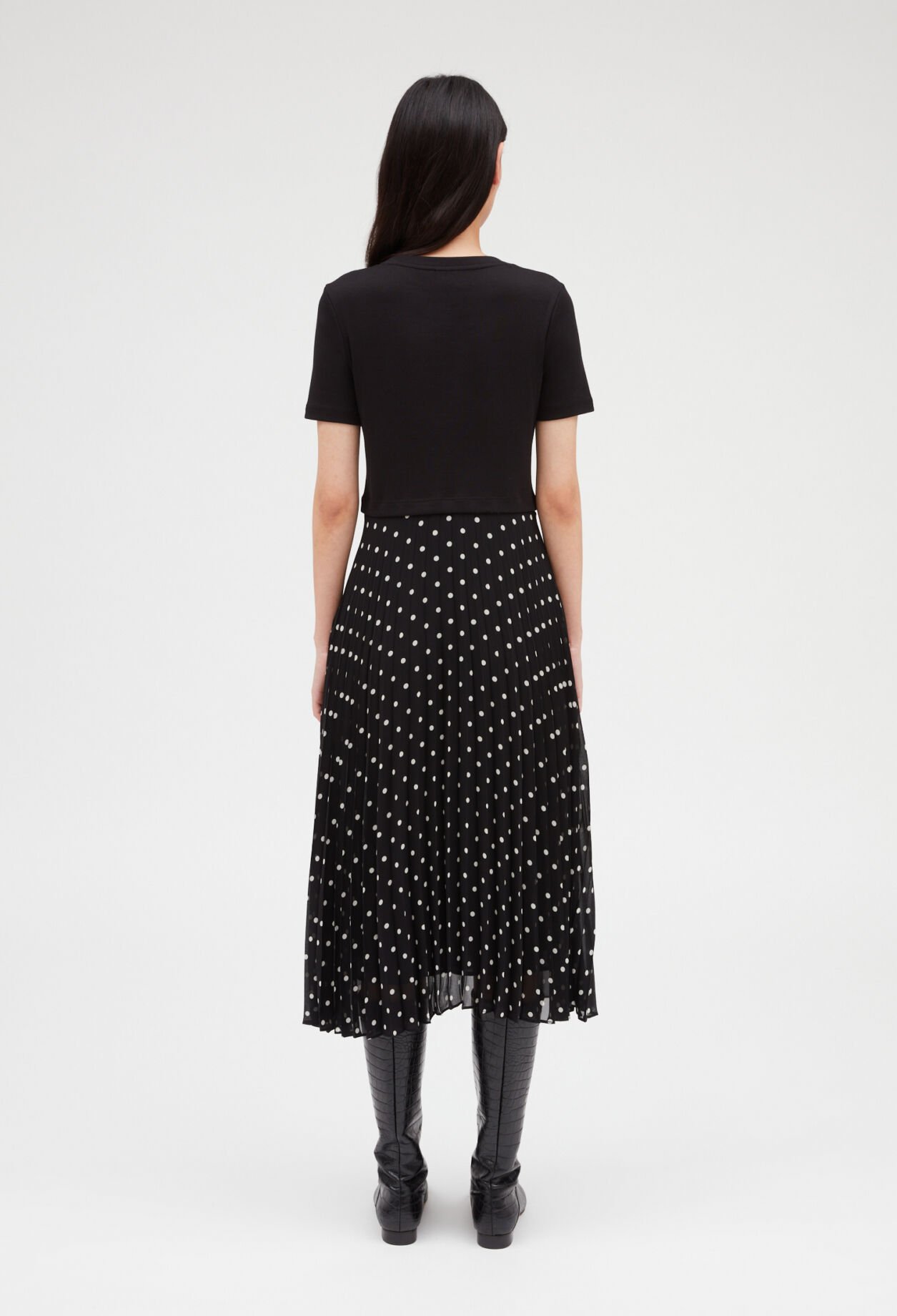 Two tone mid-length polka dot dress