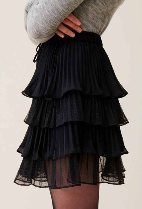 Black short ruffled skirt