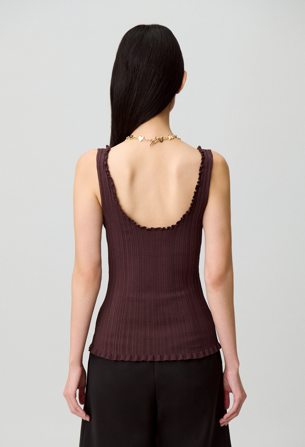 Ruffle pointelle knit tank