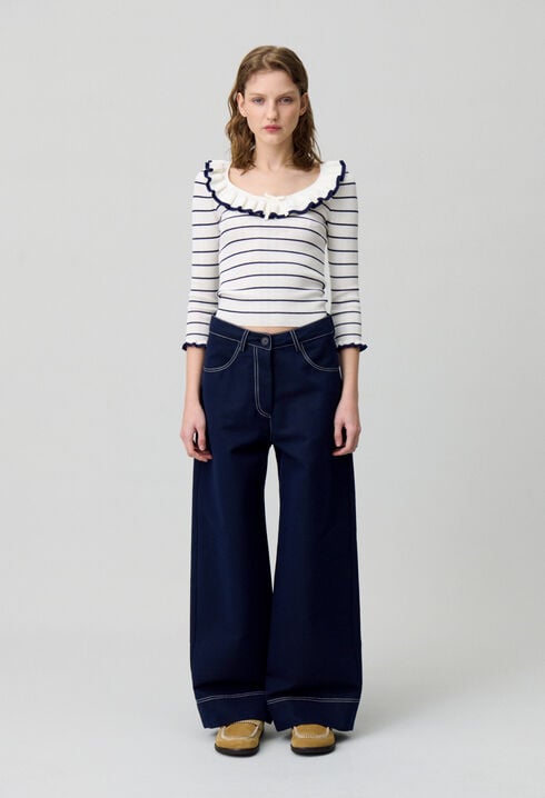 Striped frill knit top
