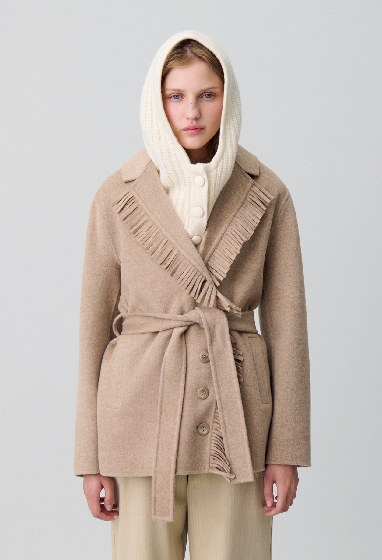 Short Wool Coat with Fringes
