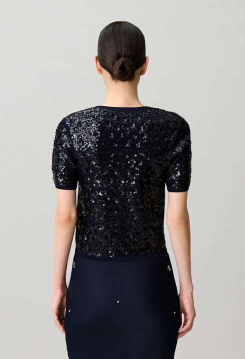Fitted sequinned knit cardigan