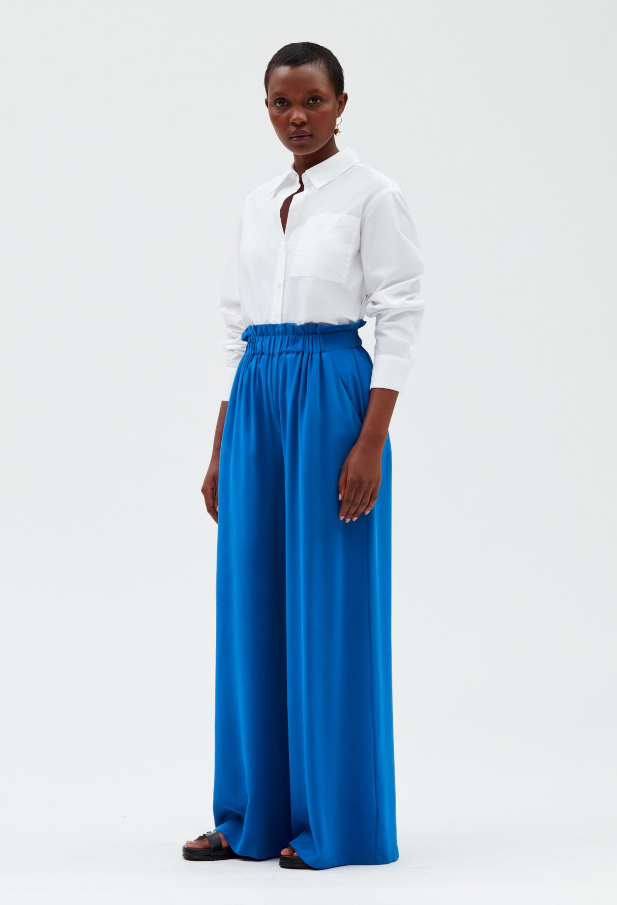 Blue silk trousers