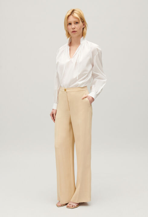 Wide-leg beige trousers