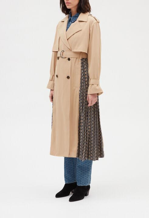 Monogrammed beige mid-length trench coat