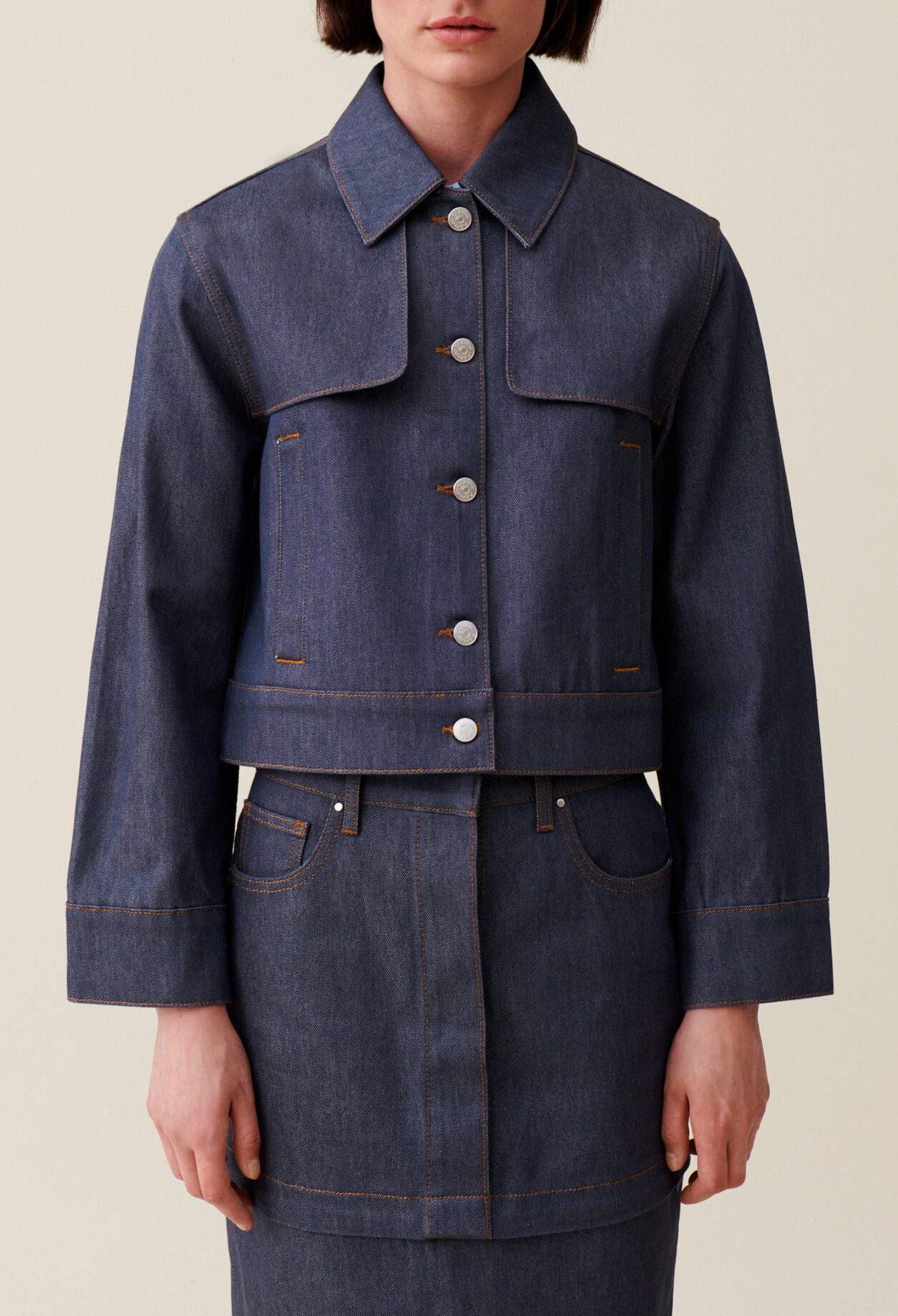 Oversized dark denim jacket