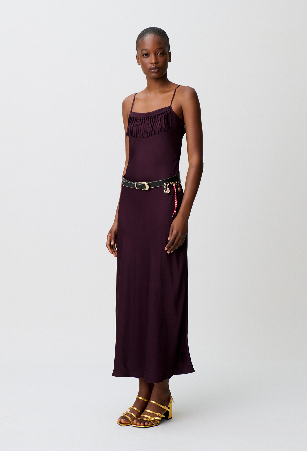 Flowy fringed satin dress