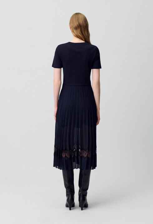 Black and navy bi-material dress 