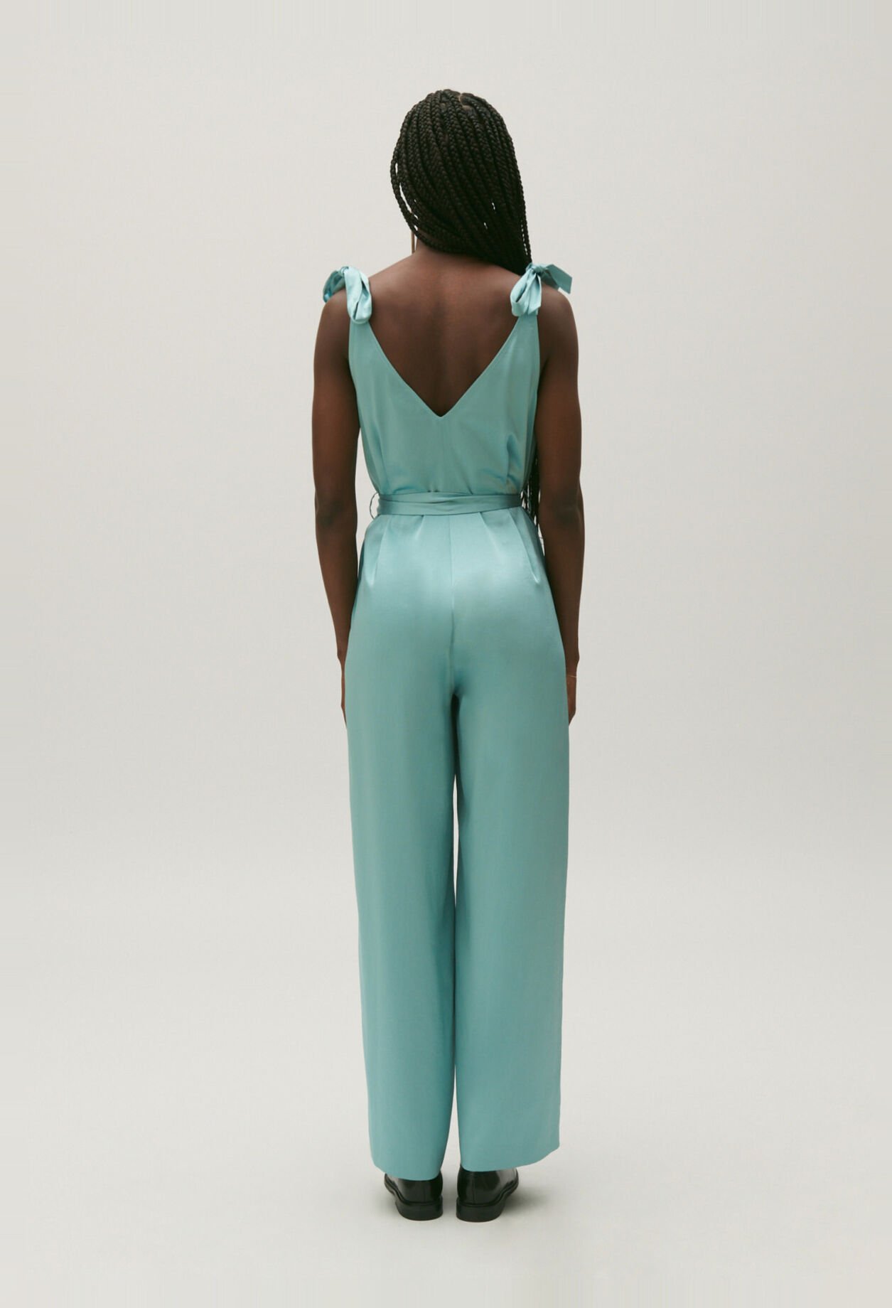 Flowing aqua jumpsuit