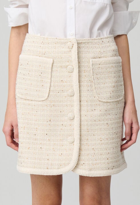 Buttoned tweed mini skirt