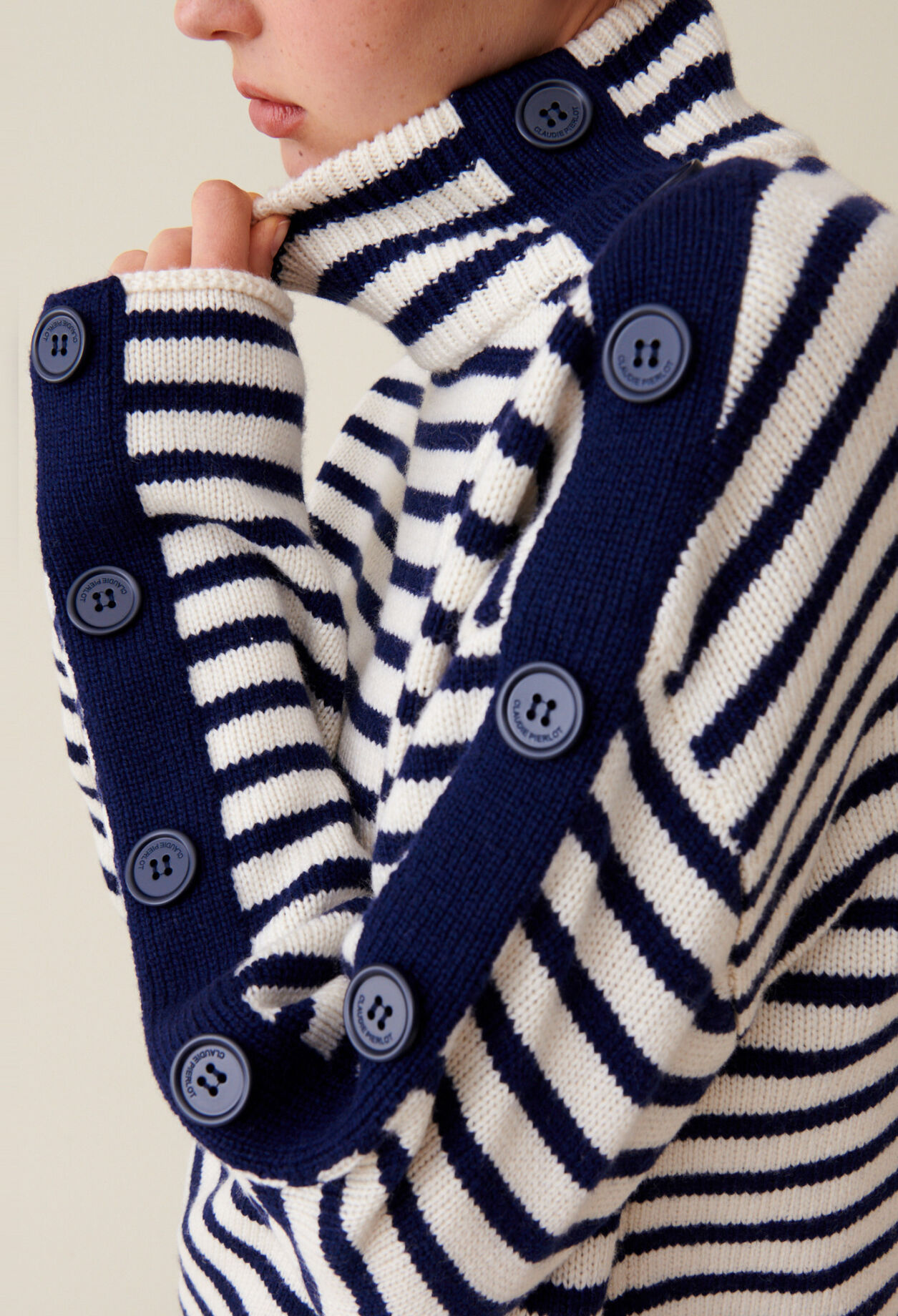 High-neck striped jumper