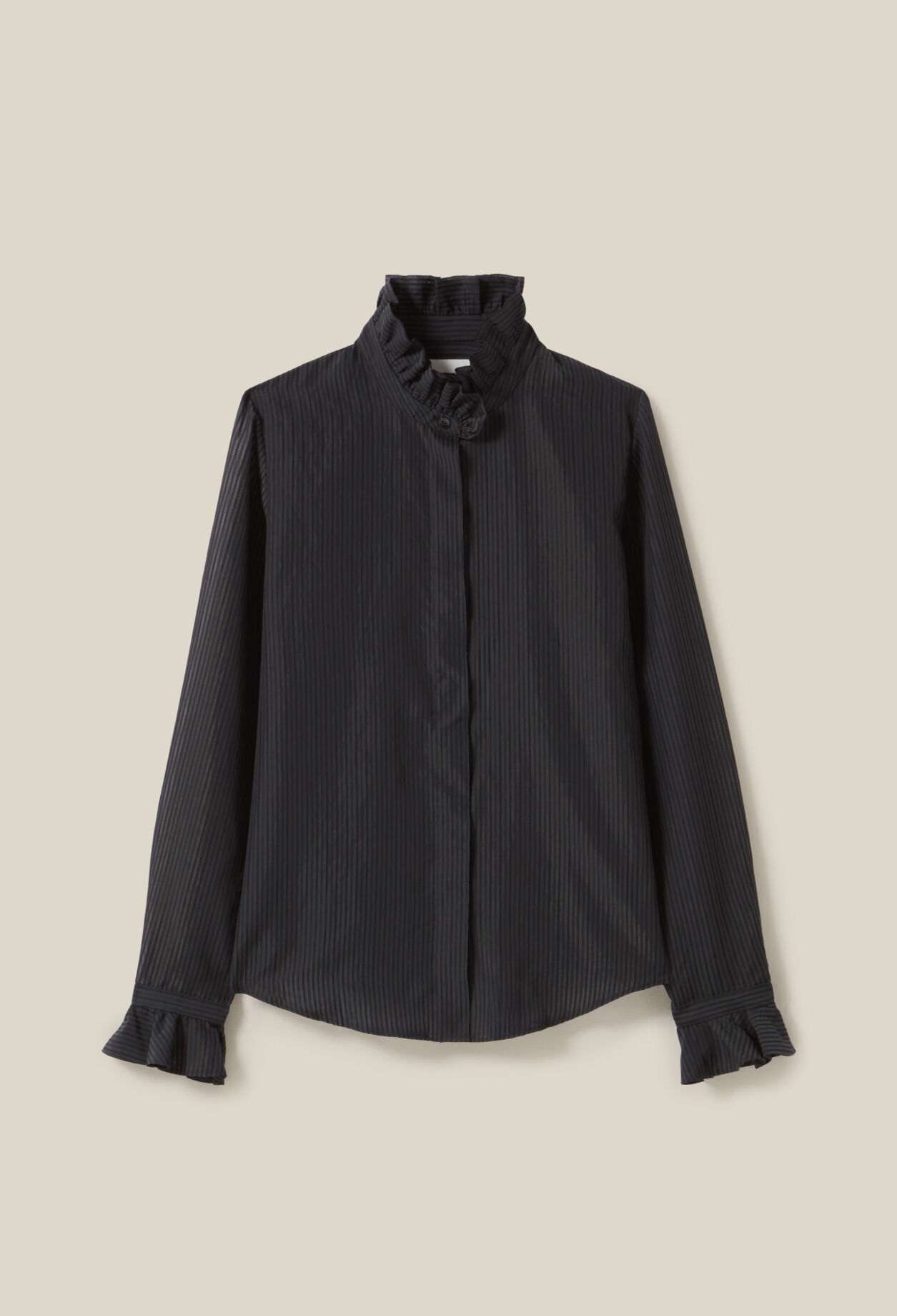 Flowy ruffle collar striped shirt