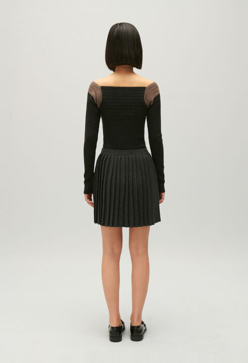 Marled grey pleated short skirt
