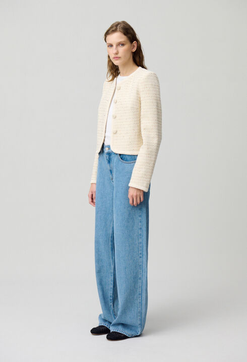 Buttoned short tweed jacket
