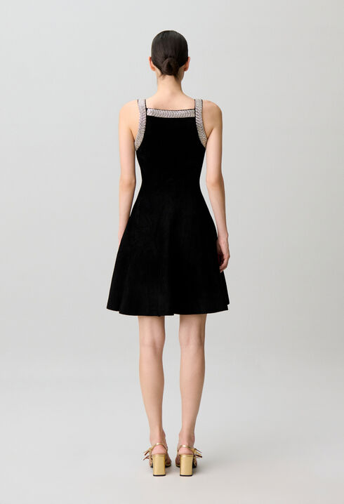 Flared beaded velvet knit dress