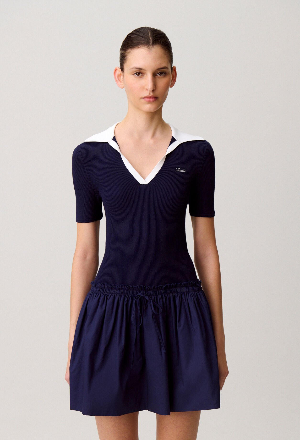 Bi-material knit dress