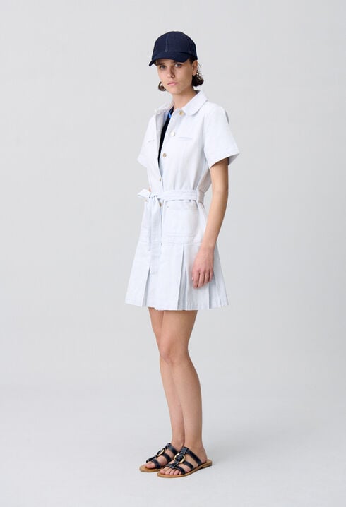 Short Pleated Denim Dress