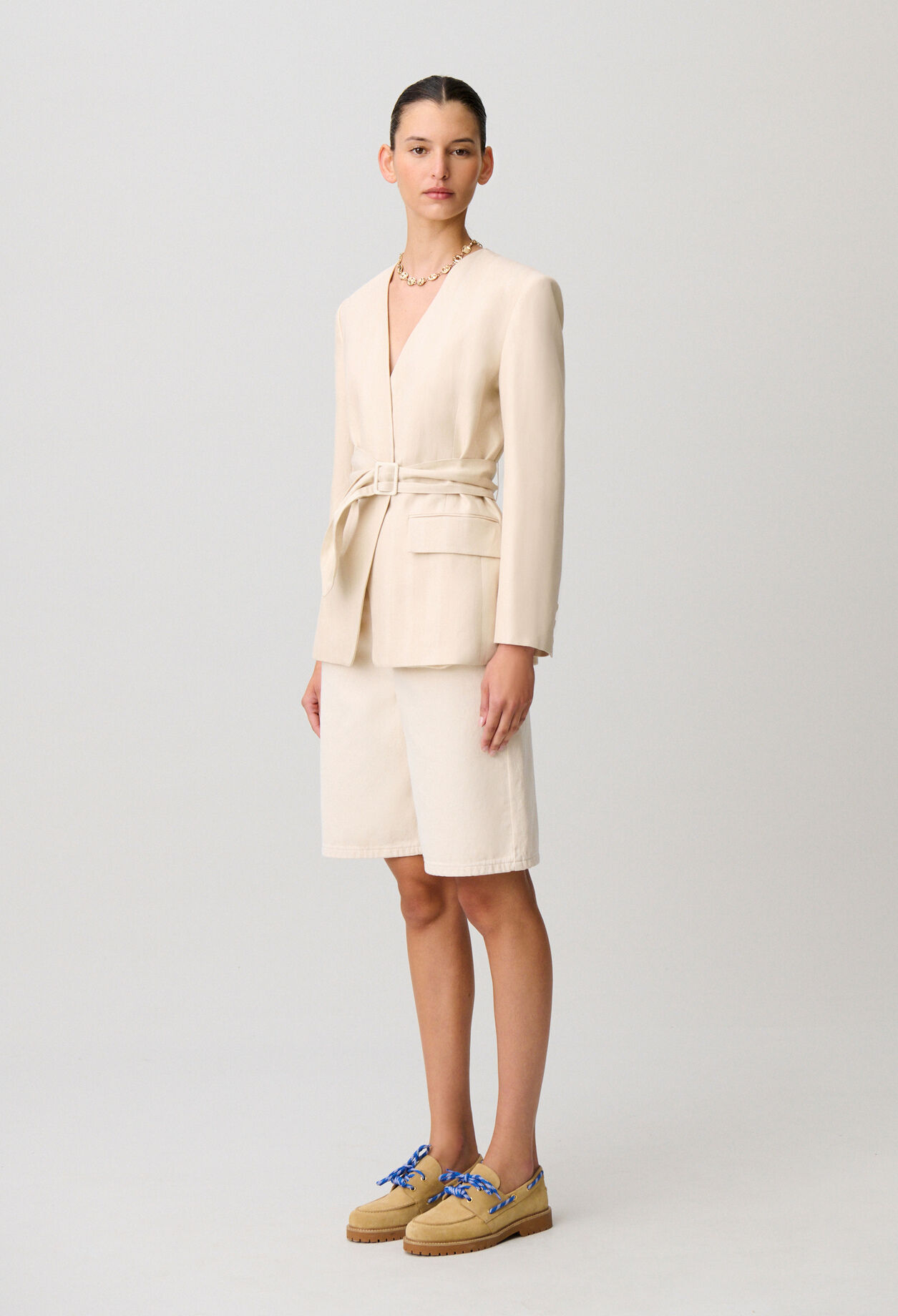 Kimono-collar tailored jacket