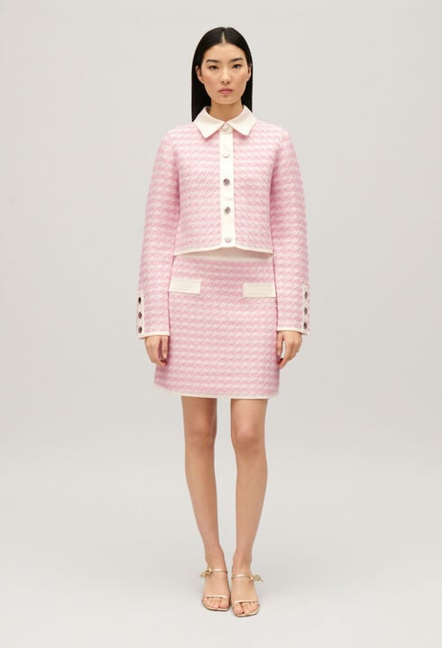 Short, two-tone knit skirt