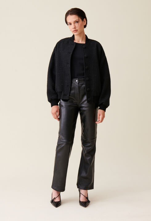 Black tweed bomber