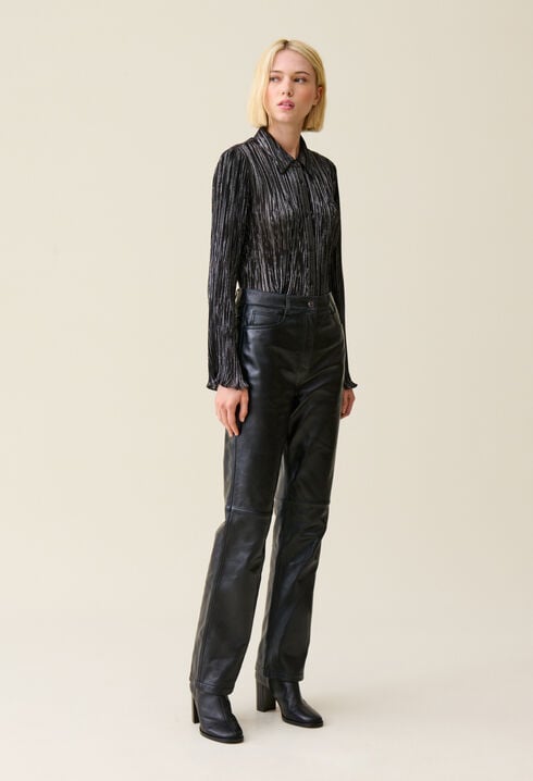 Silver pleated fluid blouse