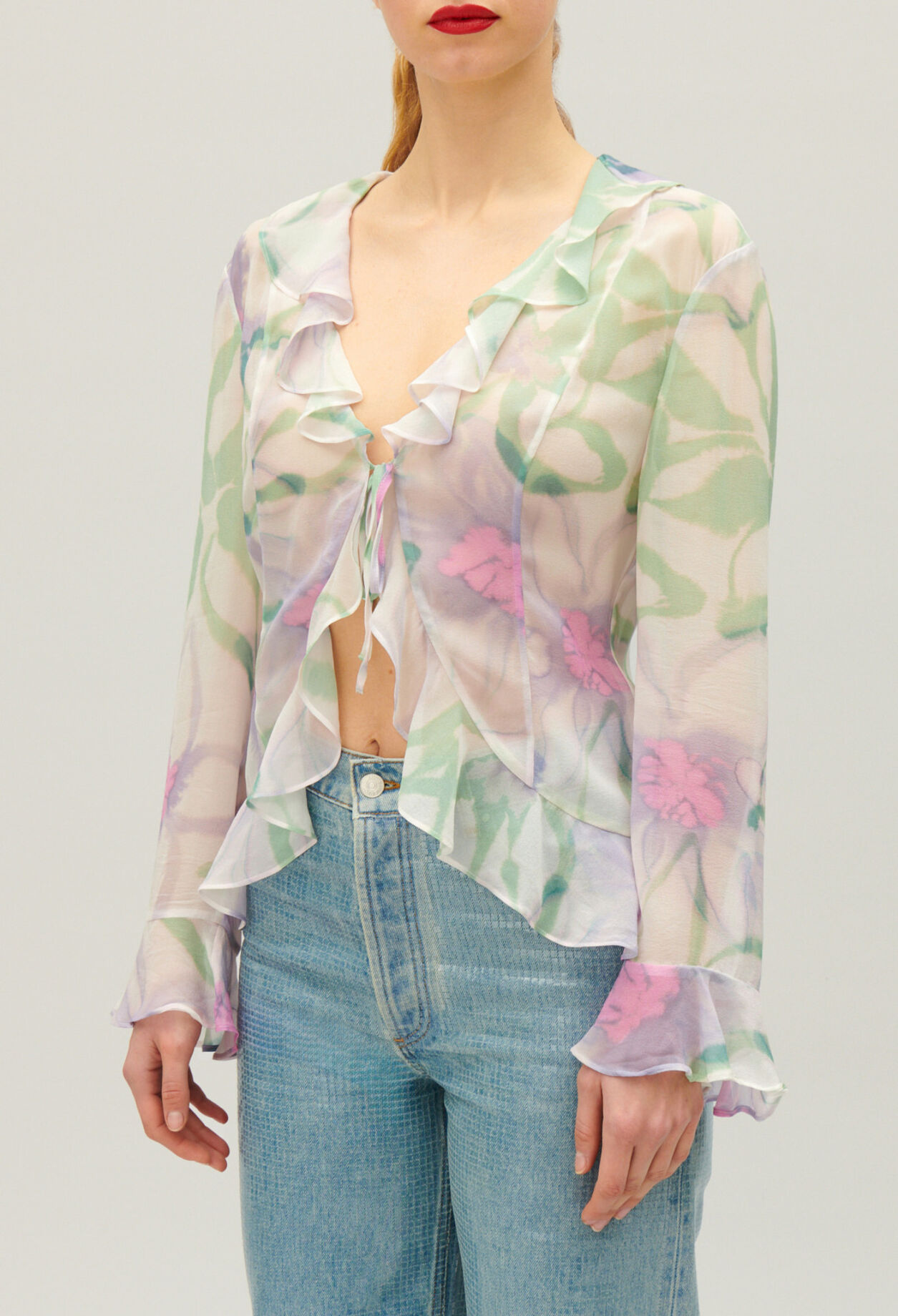 Watercolour print silk blouse