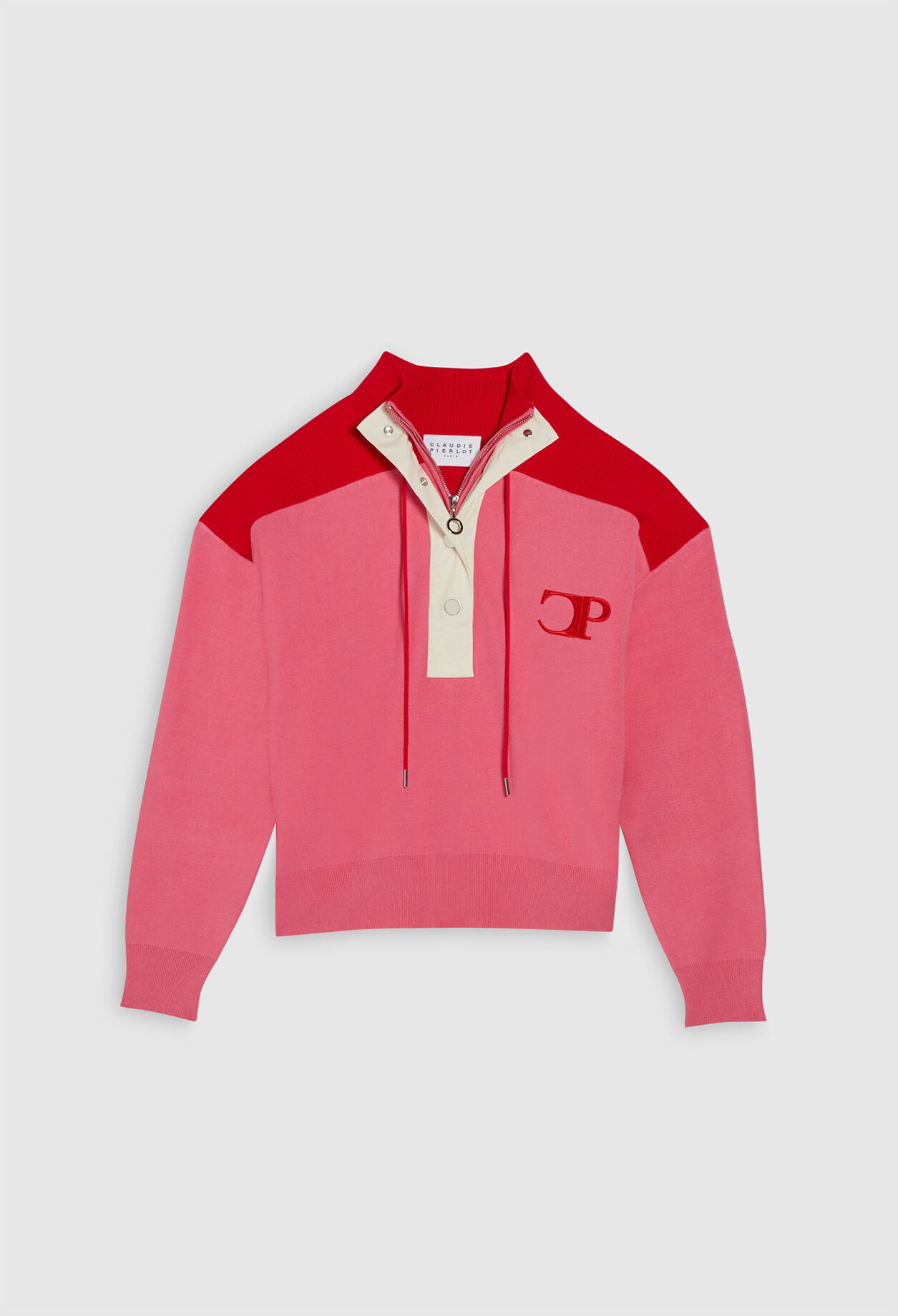 Sweatshirt with high buttoned collar