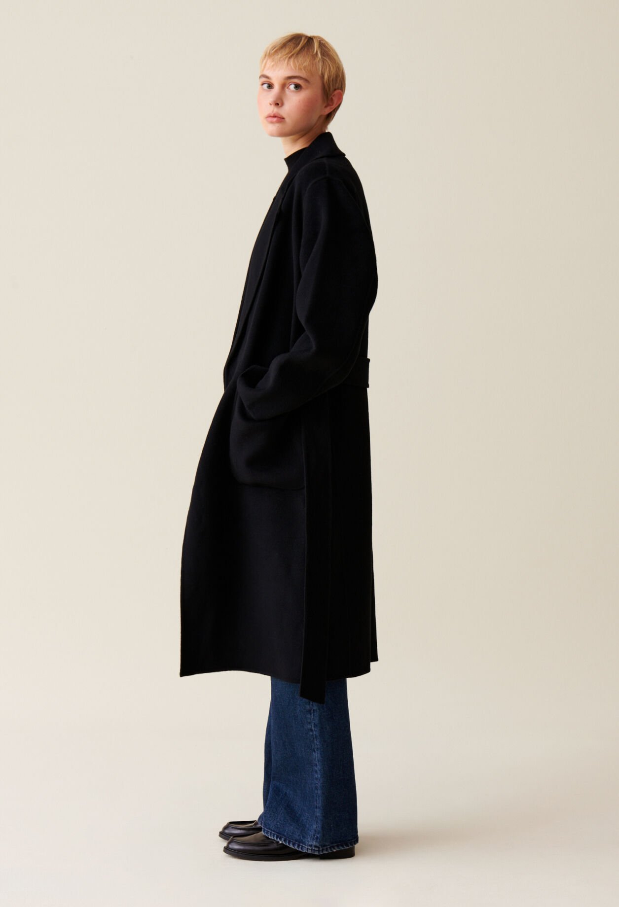 Black belted long coat