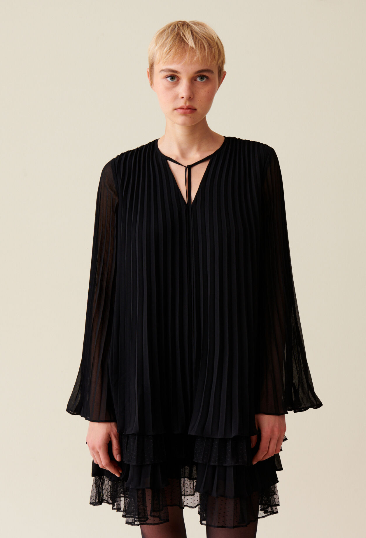 Black ruffled short dress