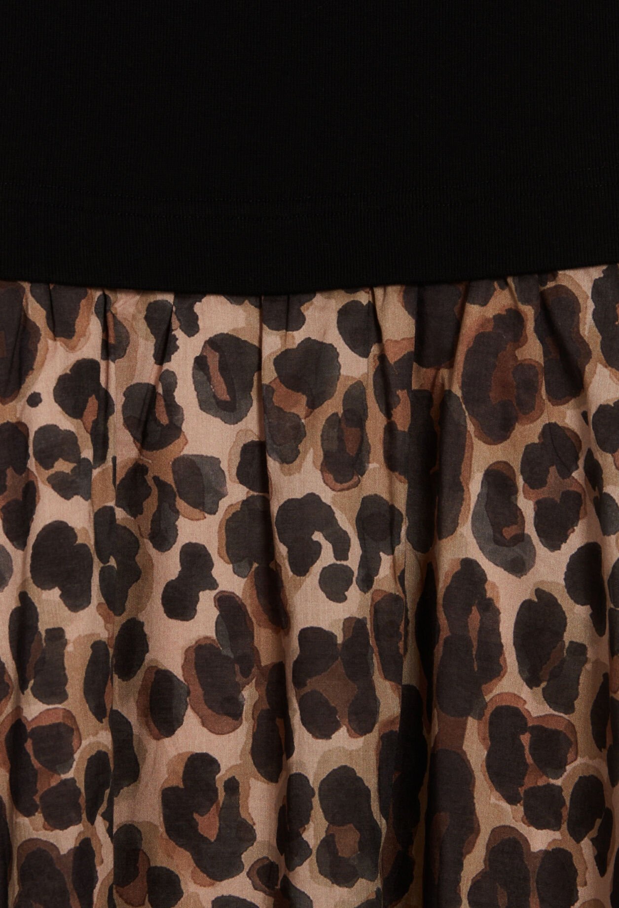 Bi-material leopard midi-dress