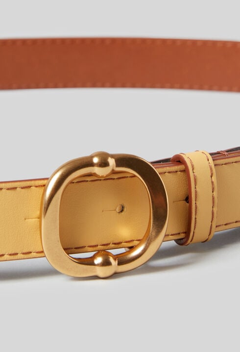 Leather belt gold buckle