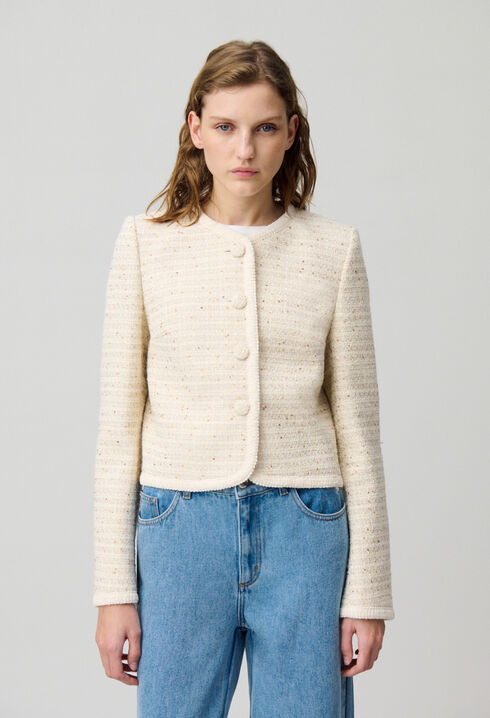 Buttoned short tweed jacket