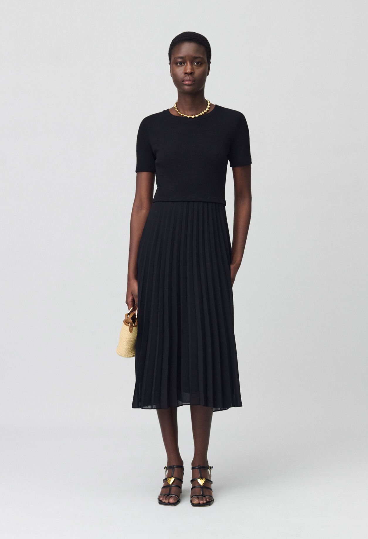 Long dual-fabric Teli dress