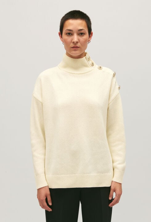 Ecru wool jumper with high neck