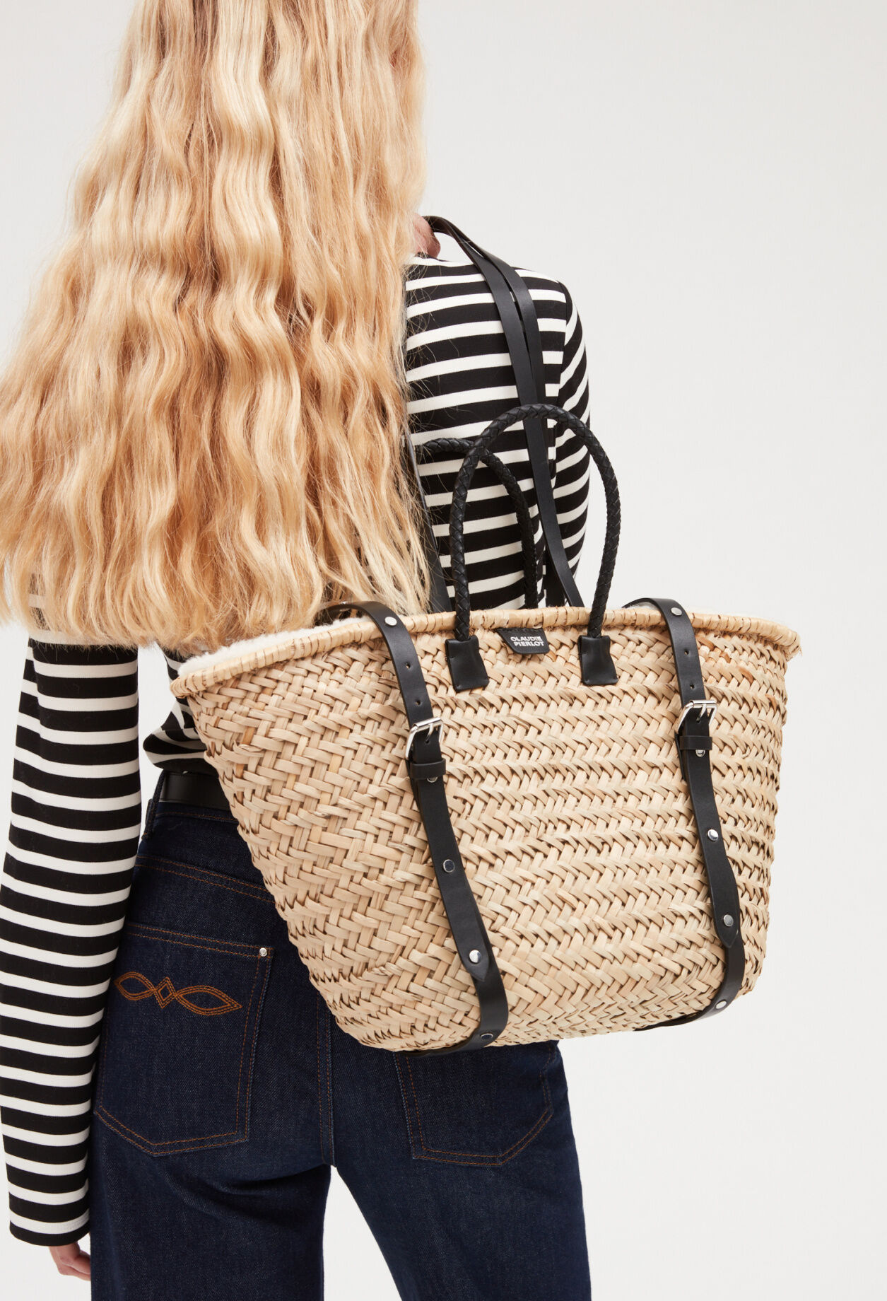 Straw and shearling basket