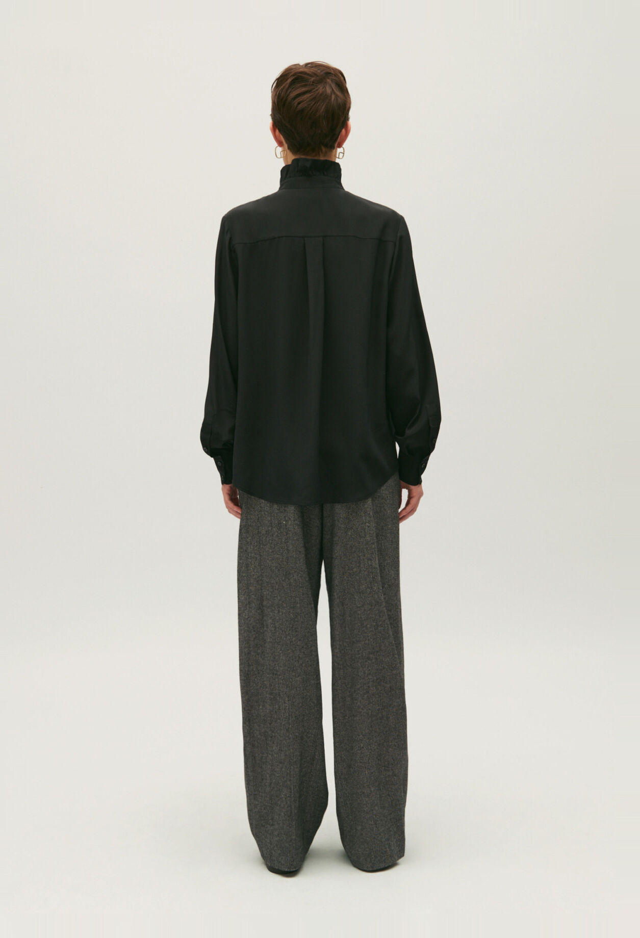 Black silk shirt with Victorian collar 